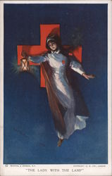 THE LADY WITH THE LAMP RED CROSS NURSE HOLDING A LAMP AND WALKING IN THE NIGHT Postcard Postcard Postcard