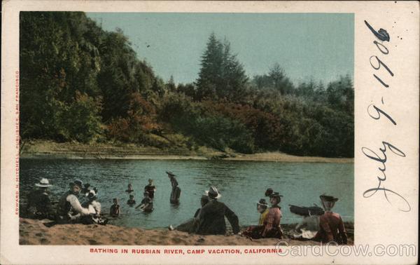Bathing in the Russian River, Camp Vacation California