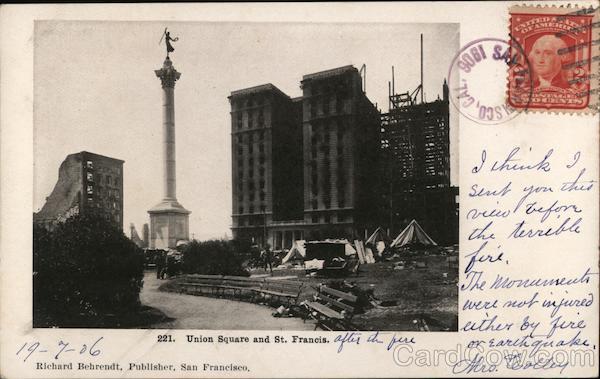 Union Square and St. Francis after the fire San Francisco California