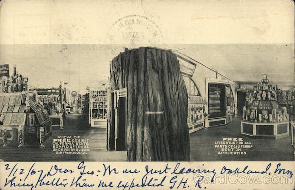View of free exhibit California State Board of Trade. Union Ferry Building San Francisco