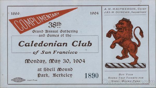 Rare 1904 38th Caledonian Club of San Francisco Grand Annual Gathering and Games California