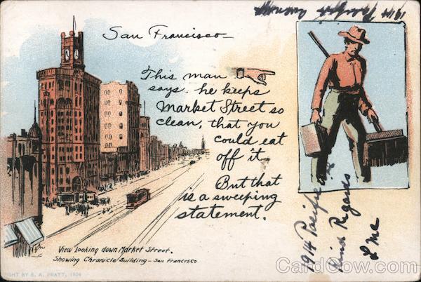 View Looking Down market Street Showing Chronicle Building San Francisco California