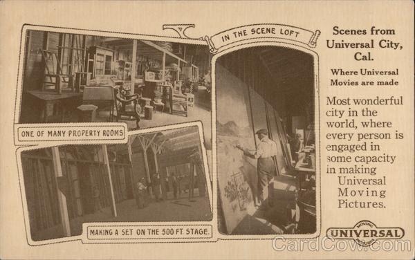 Scenes from Universal City. Scene loft, property room, making a set. California