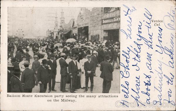 Balloon route excursion party seeing the many attractions on the Midway. Los Angeles California