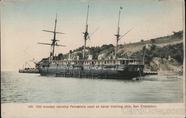 Old wooden warship Pensacola used as naval training ship. San Francisco California