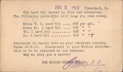 The Middle States Oil Co. Lard Oil prices. Cleveland, OH Postcard Postcard Postcard