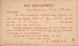 Business correspondence, Red Dept. of F. B. Dallam and Co., 1902 Postcard