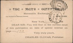 Ad for The Men's Outfitter Mercantile Exchange New York, NY Postcard Postcard Postcard