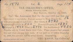 Tax Collector's Office. Marin County Tax Notice Postcard