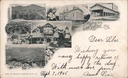 Greetings from San Rafael. Northwestern RR Depot, Dominican College, Hotel Rafael California Postcard Postcard Postcard