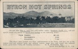 Rare: Byron Hot Springs Southern Pacific 1905 Postcard