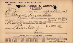 Wells Fargo Express Company noticd of a package delivery Postcard