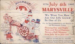 Ad for the 1907 Marysville July 4th celebration California Postcard Postcard Postcard