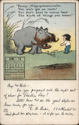 Pretty Hippopotamustache, You Ain't Got No Cares Postcard