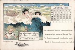 The Emporium. August 1909. Children and dog playing in surf waves. San Francisco, CA Postcard Postcard Postcard