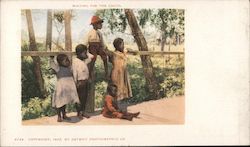 Waiting for the circus. Black children waiting at side of road. Black Americana Postcard Postcard Postcard