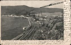 Construction bridge, McCalls Ferry Dam. Lanc. Co. Postcard