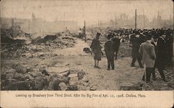 Looking up Broadway from Third Street After the Big Fire of April 12, 1908 Postcard