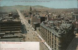 Looking Up Market Street Showing City Hall and Twin Peaks Postcard
