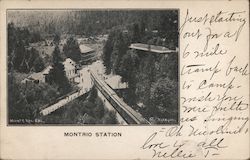 Montrio Station. Train on track, buildings Postcard