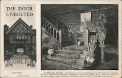 The door unbolted. A Glimpse inside. Staircase in Postum, Grape nuts, Post Toasties General Office Building Postcard