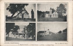 Baptist Church, High School, Hotel, Street View Postcard