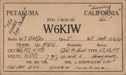 W6KIW to Radio W7BWD March 3, 1934 Petaluma, CA Postcard Postcard Postcard