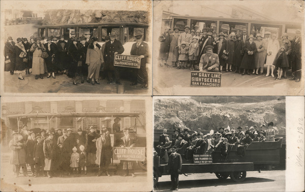 Lot of 4: Cliff House Seal Rocks Sightseeing Bus Groups c1920 San Francisco California