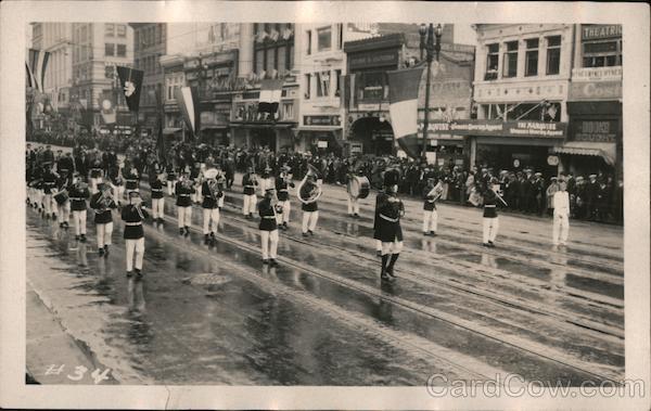 Band playing and marching down street San Francisco California