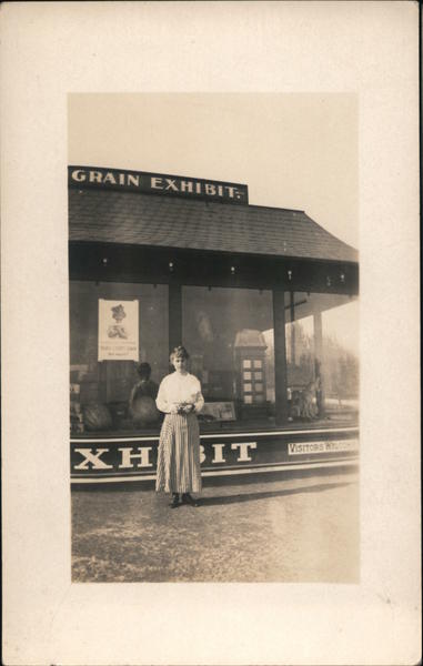 Woman standing in front of the Grain Exhibit San Francisco California