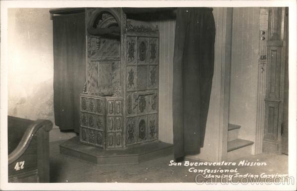 San Buenaventura Mission Confessional Showing Indian Carving
