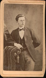 CDV Studio portrait of young man with monocle, watch on fob, string bow tie. San Francisco, CA Original Photograph Original Phot Original Photograph