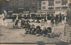 Beach near boardwalk. Beach goers in swimsuits, parasols Laquin, PA Postcard Postcard Postcard