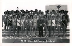 1965 Miss California contestants in swimsuits and announcer Postcard