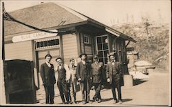 Rare: Six men posing by the Blue Canon Depot Postcard