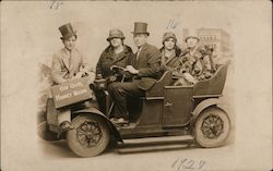 On our honey moon, Studio Photo of couple and friends in car Postcard