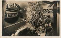 Christmas tree, flags of many nations on picture, Merry Xmas and Happy New Year Postcard