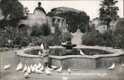 Girl Feeding Birds, Mission San Juan Capistrano California Postcard Postcard Postcard