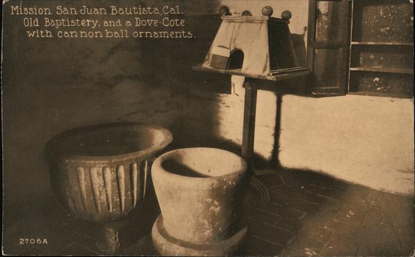 Mission San Juan Bautista, Cal. Old Baptistery and a Dove Cote with cannon ball ornaments California