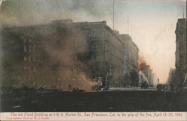 The Old Flood Building at 4th & Market in the Grip of the Fire, April 18-20, 1906 San Francisco California