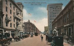 Main Street, Union Pacific store, flags, trolleys, cars Postcard