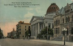 First Street, looking South - Court House and Hall of Records in Foreground Postcard