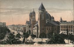 U.S. Post Office, St. Joseph's Church and Electric Tower from City Hall Park Postcard
