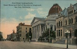 First Street, looking South - Court House and Hall of Records in Foreground Postcard