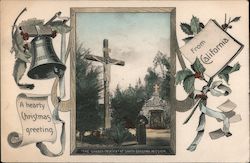 The Garden Crucifix at Santa Barbara Mission A Hearty Christmas Greeting From California Postcard