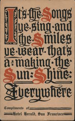 It's the Songs ye sing and the Smiles ye wear that's a-making the Sun Shine Everywhere - Hotel Herald Postcard