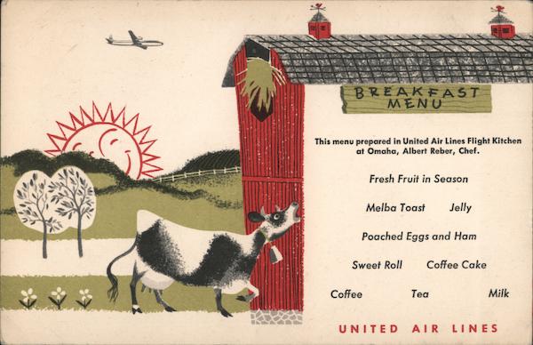 United Airlines Breakfast Menu. Airline Advertising