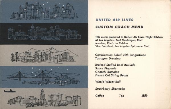 United Air Lines Custom Coach Menu Airline Advertising