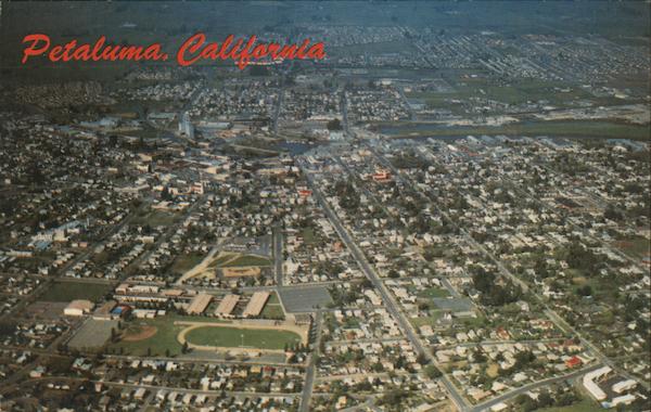Aerial View of the City of Petaluma, CA California