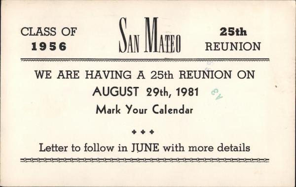 San Mateo Class of 1956 25th Reunion California